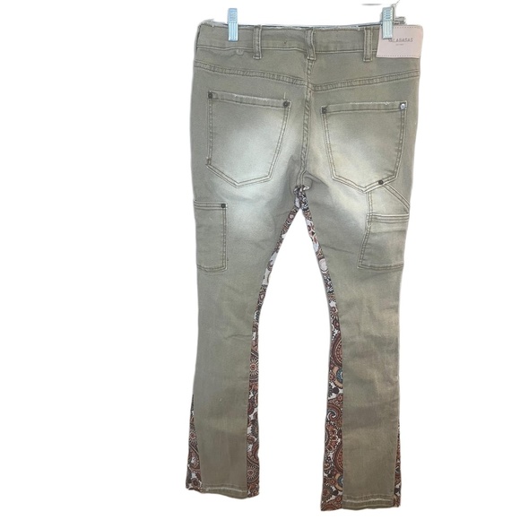 NWT VALABASAS Jeans Mens Size 29 Beige Patchwork Stacked Distressed Slim Fit - Picture 5 of 13